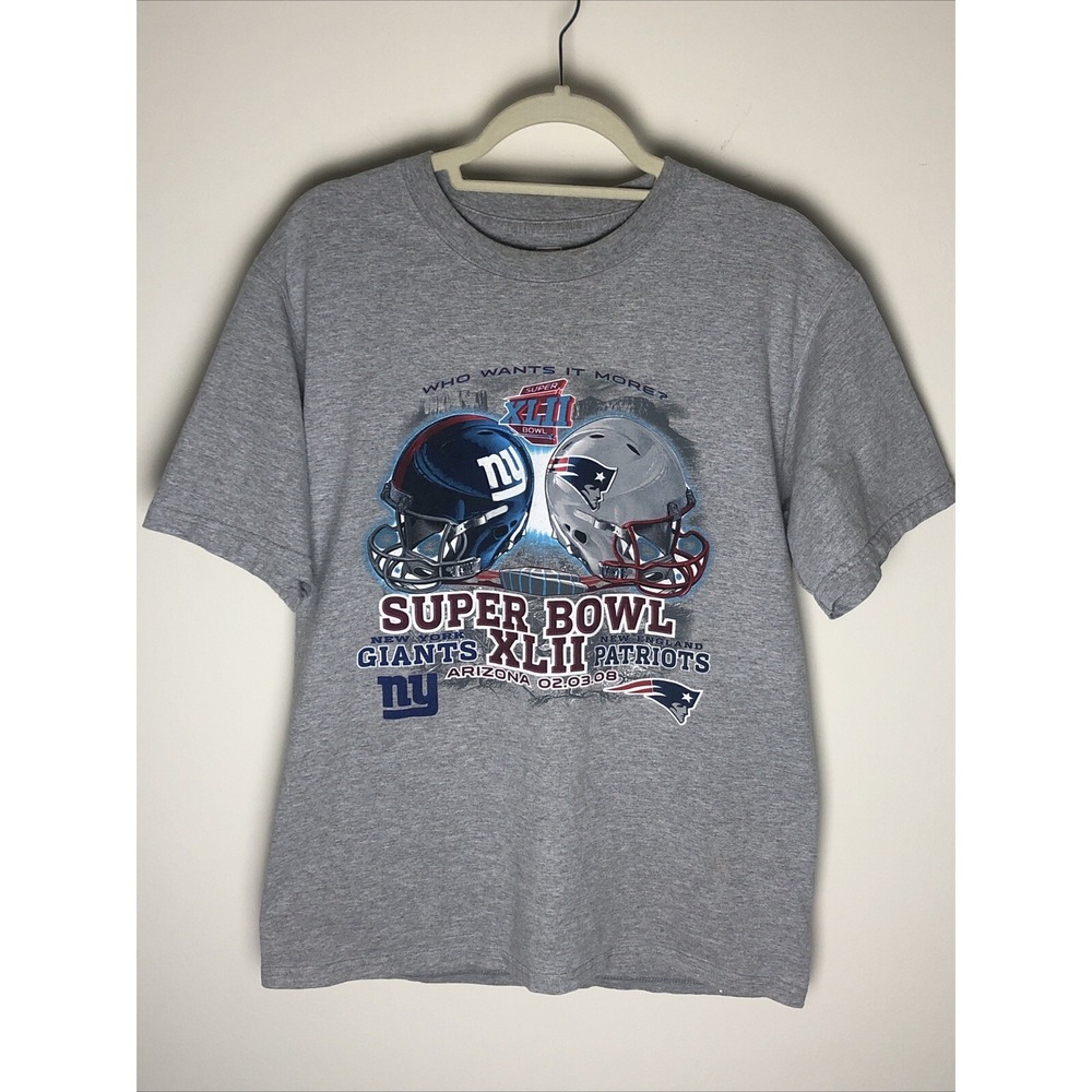 NFL Super Bowl XLII T-shirt NY Giants v NE Patriots Size M Gray Football Arizona